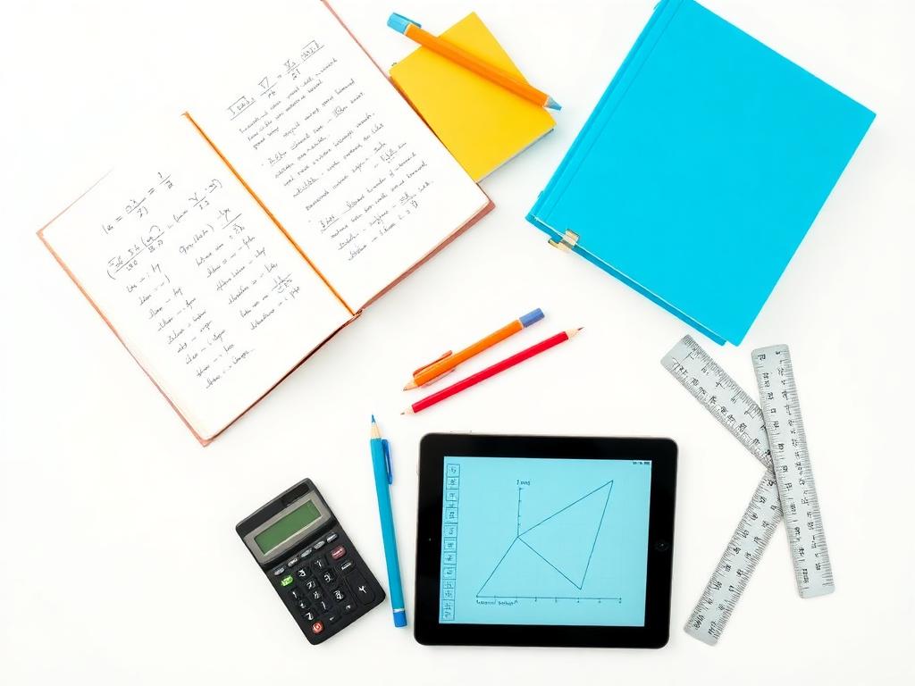 Materiales de estudio de matemáticas sobre un escritorio